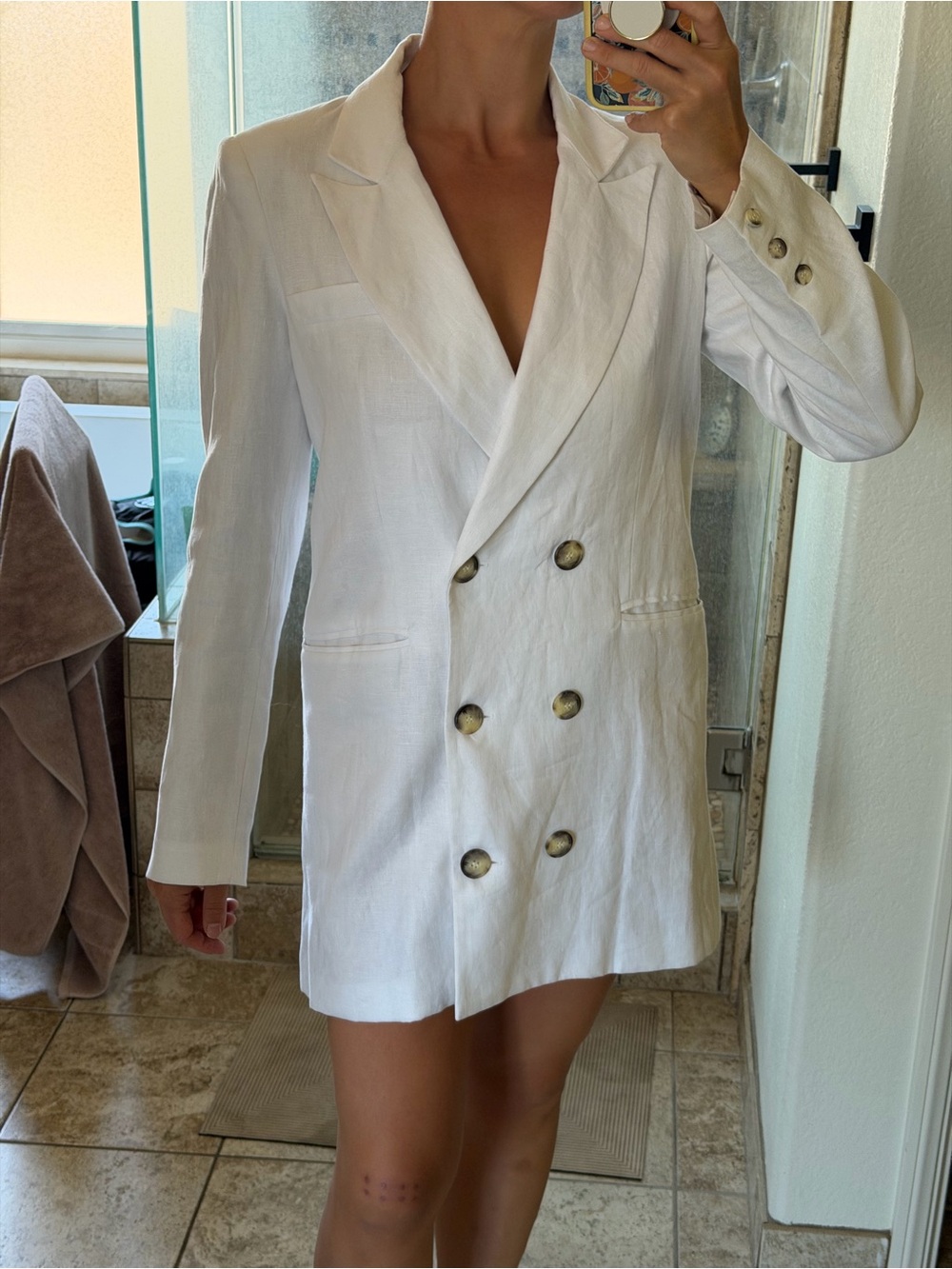 Reformation White Linen Blazer Dress with Gold Hardware